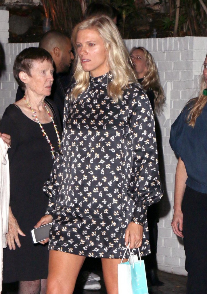 Lindsay Shookus, girlfriend of Ben Affleck, wears a loose dress fueling the speculation that she is pregnant while seen after attending a Pre Emmy Party at The Chateau Marmont