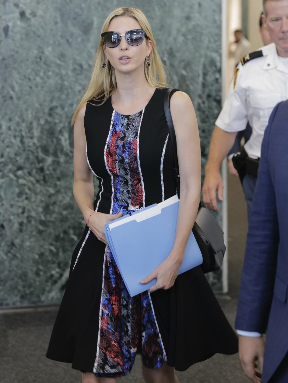 Ivanka Trump, daughter of President Donald Trump, arrives for a private lunch with UN Secretary General Antonio Guterres at the United Nations Heardquarters in New York Cit