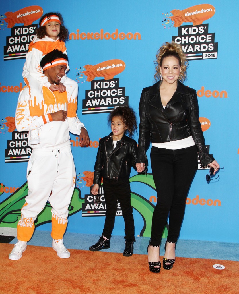 Mariah Carey, Nick Cannon, Moroccan Scott Cannon, Monroe Cannon attends The 31st Annual Nickelodeon Kids' Choice Awards in Los Angeles