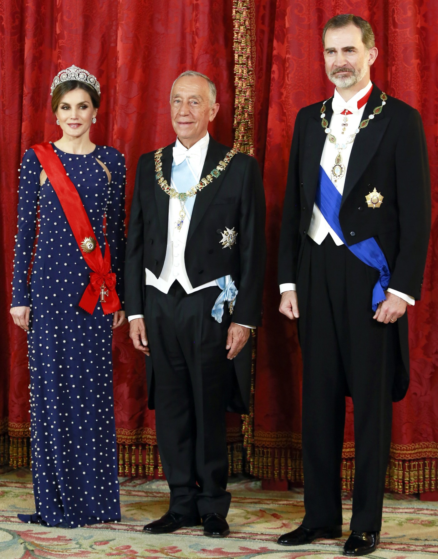 Queen Letizia and King Felipe with President Marcelo Rebelo de Sousa