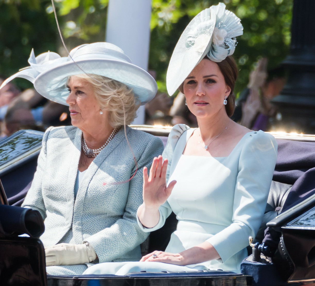 Camilla, Duchess of Cornwall, Catherine, Duchess of Cambridge attend Trooping the Colour for the official birthday of Queen Elizabeth II