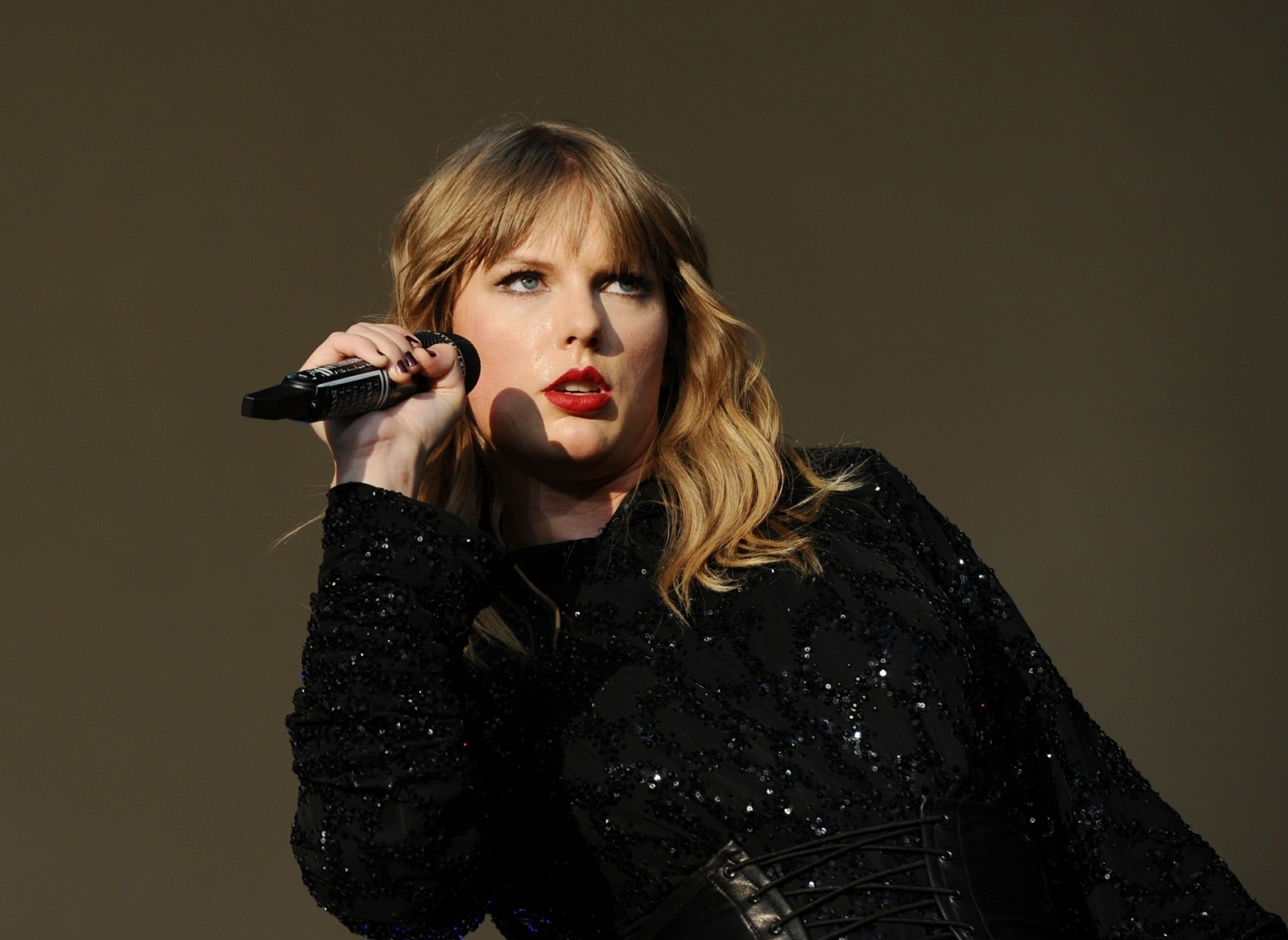 Taylor Swift performs on stage at the BBC's The Biggest Weekend in Swansea