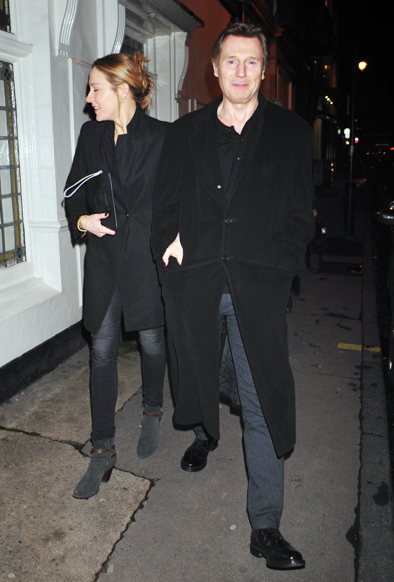 Liam Neeson steps out in London with his on-again girlfriend Freya St. John...