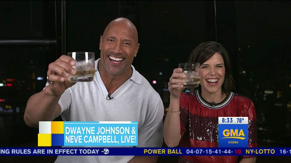 Neve Campbell and Dwayne Johnson during an appearance on ABC's 'Good Morning America.'