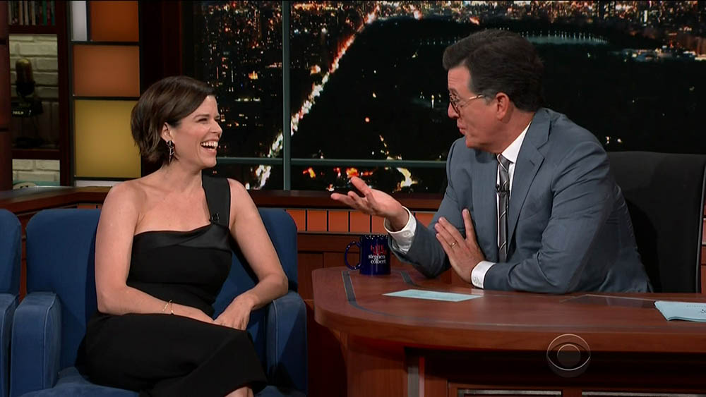 Neve Campbell during an appearance on CBS' 'The Late Show with Stephen Colbert.'