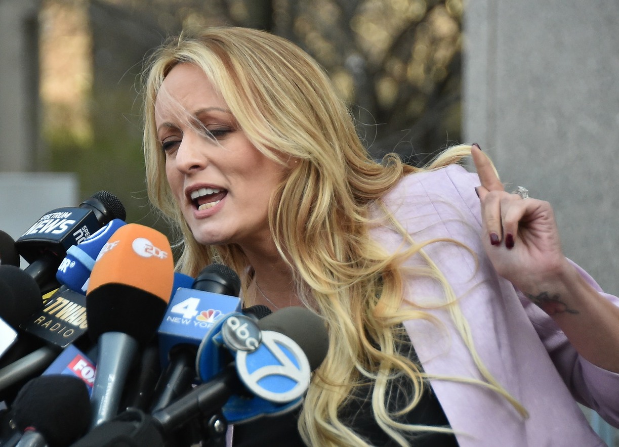 Porn actress Stormy Daniels leaves Federal Court with her lawyer Michael Avenatti for Michael Cohen's court hearing in Manhattan