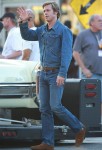 Brad Pitt rocks double denim on the set of 'Once Upon A Time In Hollywood'