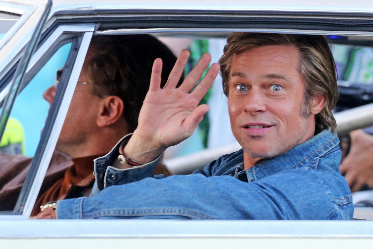Brad Pitt and Leonardo DiCaprio back in their car on the set of 'Once Upon a Time in Hollywood'
