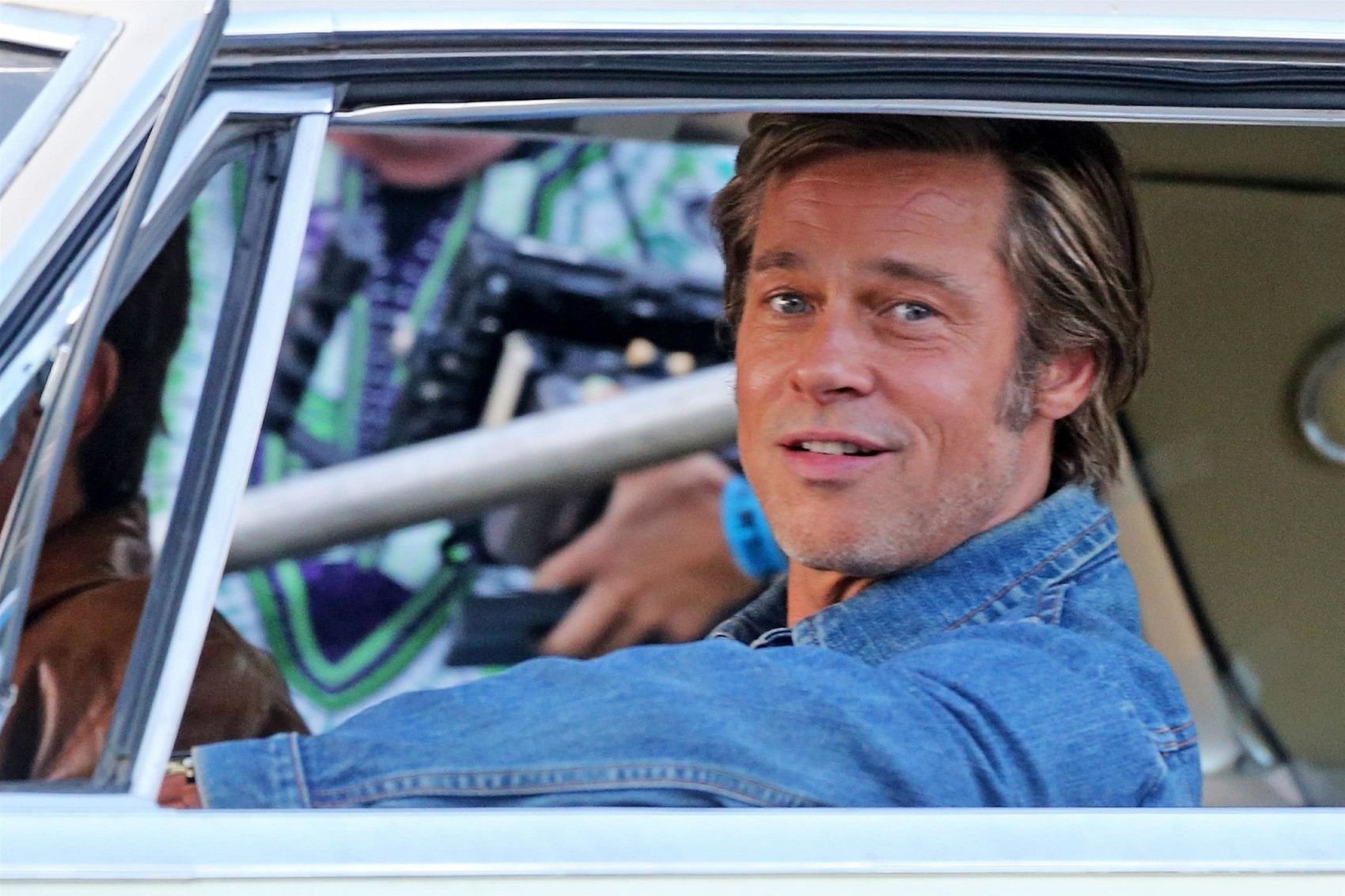 Brad Pitt and Leonardo DiCaprio back in their car on the set of 'Once Upon a Time in Hollywood'