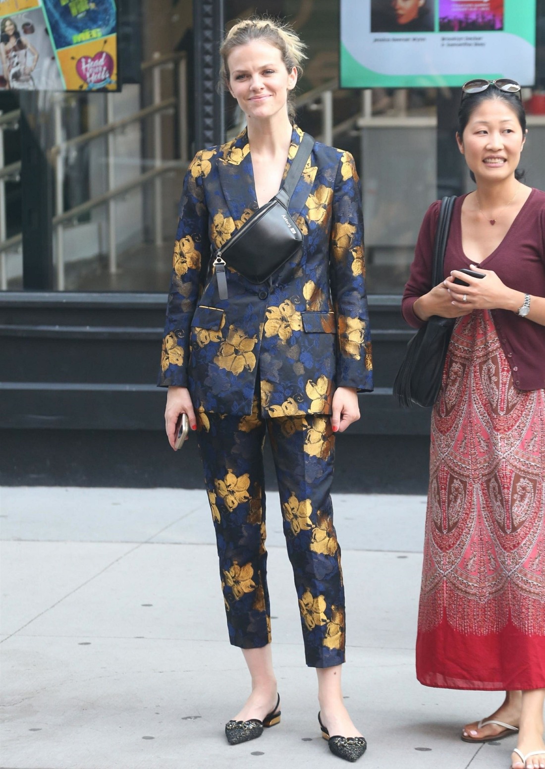 Brooklyn Decker rocks a floral print suit to the Build Series