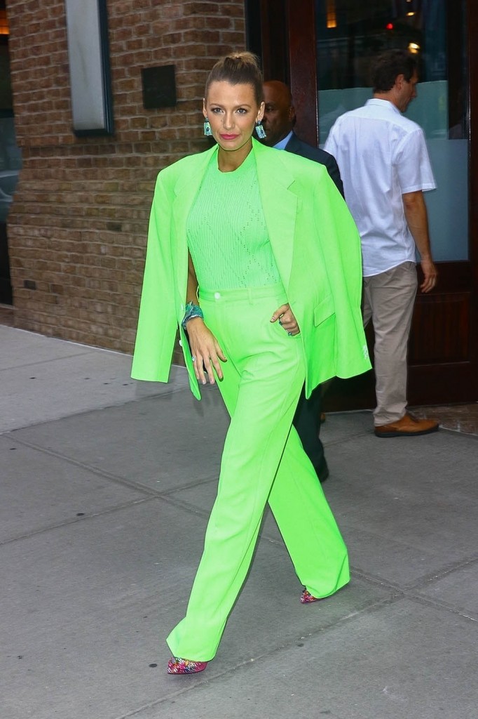 Blake Lively is bold and beautiful in neon green for event at Spring Studios