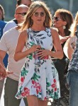 Jennifer Aniston rocks a floral print dress on the set of 'Murder Mystery' in Milan