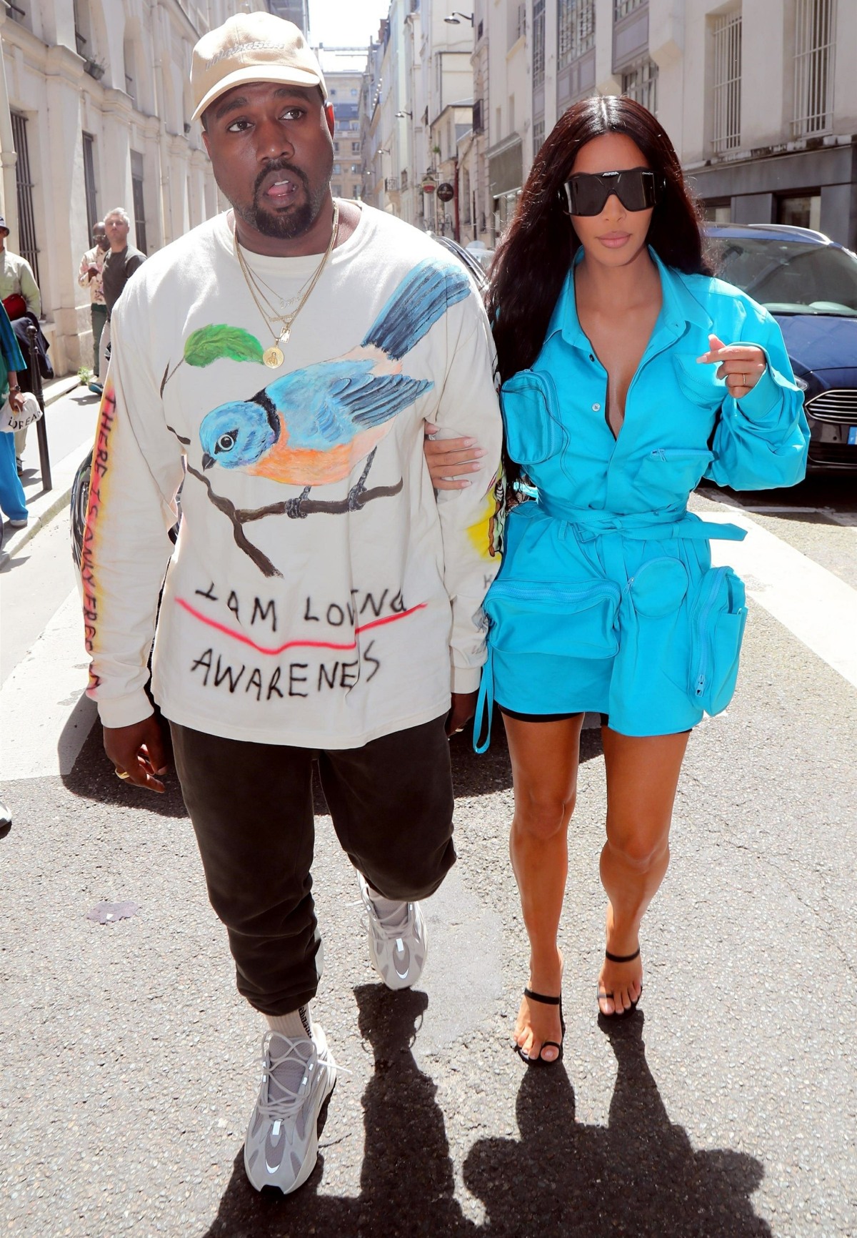 Kim Kardashian and Kanye West arrive at the Louis Vuitton Menswear Spring/Summer 2019 show in Paris