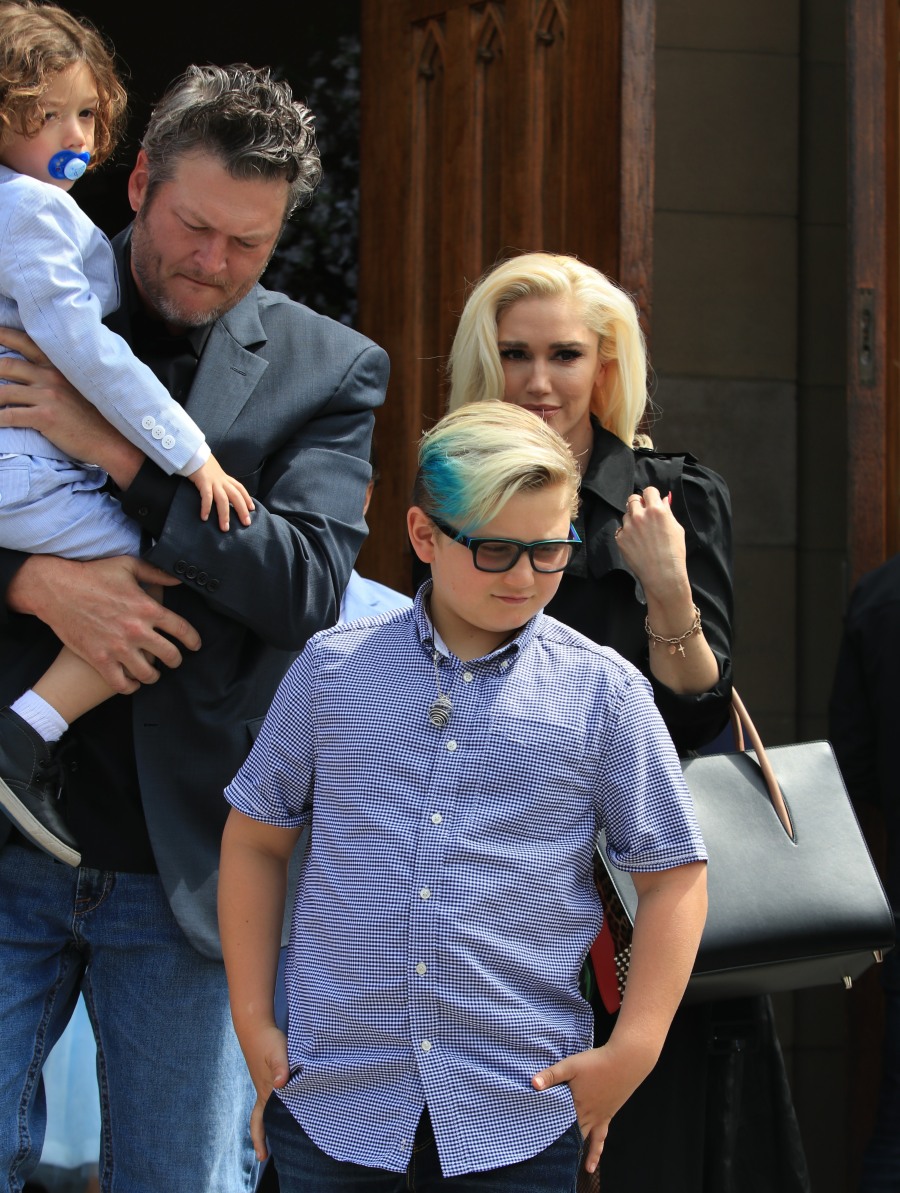 Gwen Stefani and Blake Shelton take the kids to Church on Easter Sunday in Los Angeles