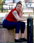 Lena Dunham chats away outside of her hotel in Tribeca