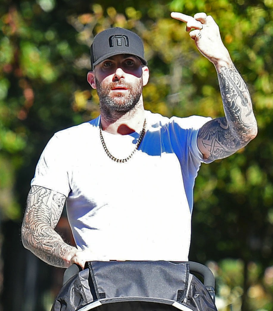 Adam Levine flashes his middle finger while on a walk with his daughter