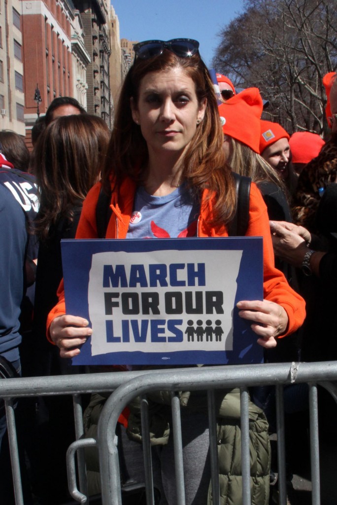 Kate Walsh at the March for Our Lives gun control protest in Uptown, Manhattan