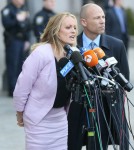 Stormy Daniels and her attorney Michael Avenatti are seen leaving the courthouse