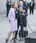 Stormy Daniels and her attorney Michael Avenatti are seen leaving the courthouse