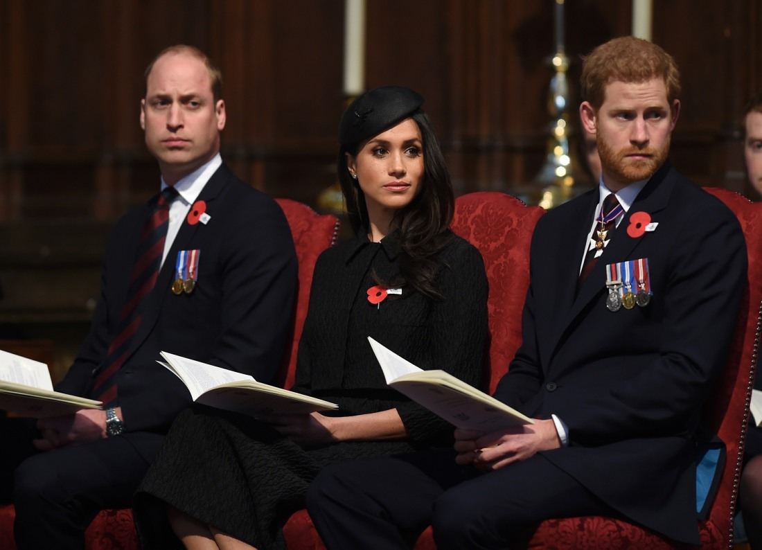 Prince William, Prince Harry and Meghan Markle attend an Anzac Day Service