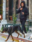 The Weekend takes a walk with his Doberman Pinscher out in NYC