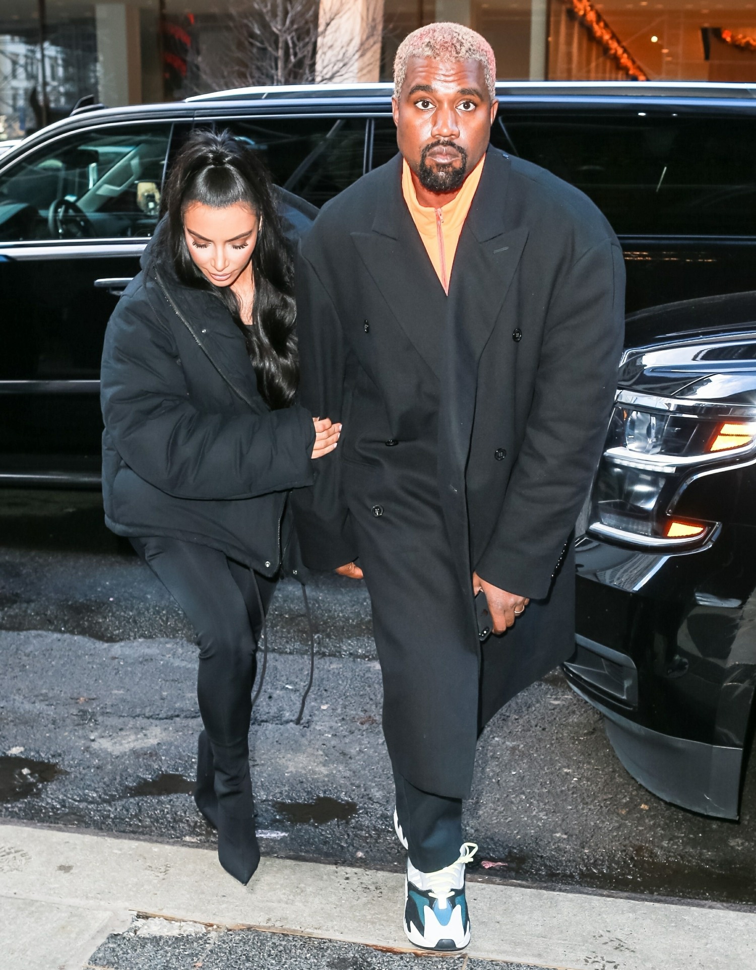 Kim Kardashian and Kanye West look bundled up for the cold NYC weather