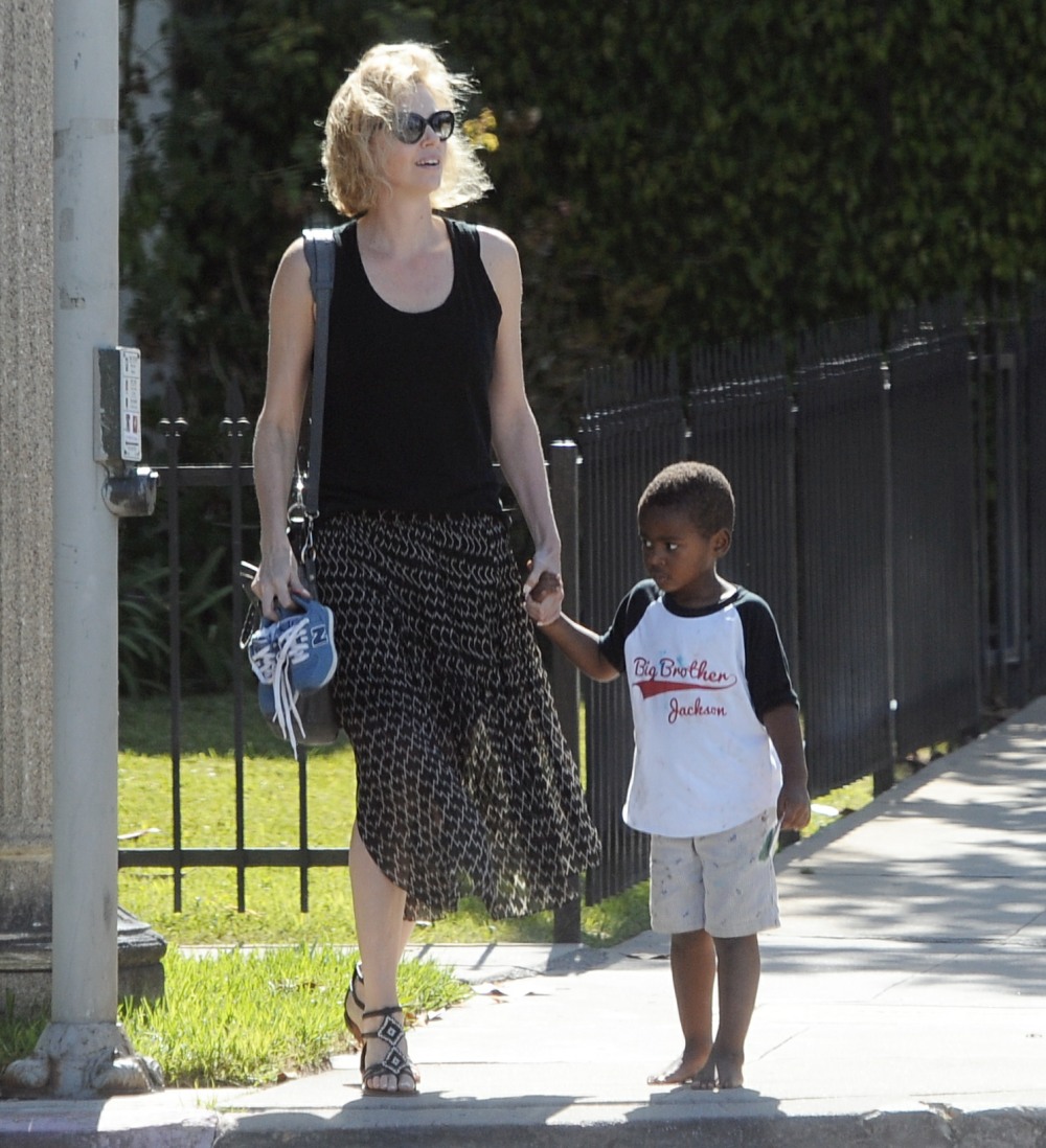 Charlize Theron out with barefooted son Jackson