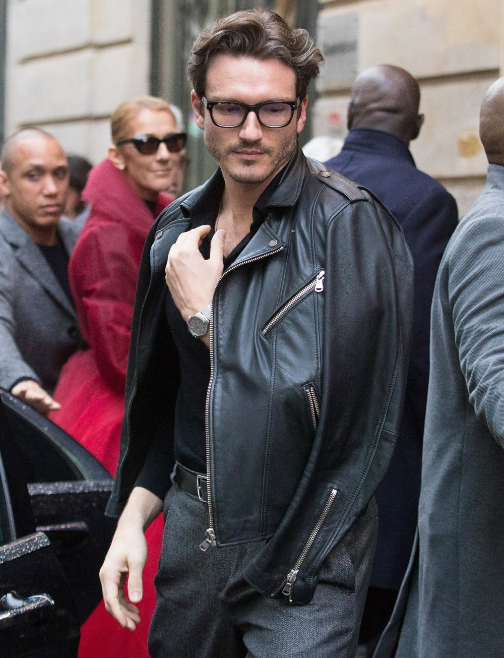Celine Dion and Pepe Munoz arrive at the Mogador Theater to attend the Chicago musical in Paris