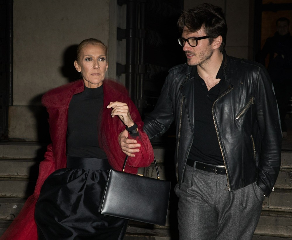 Celine Dion and Pepe Munoz exit dinner at the Girafe restaurant in Paris