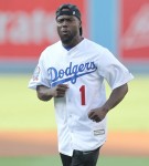 First pitch as the Los Angeles Dodgers play the Milwaukee Brewers at Dodger Stadium