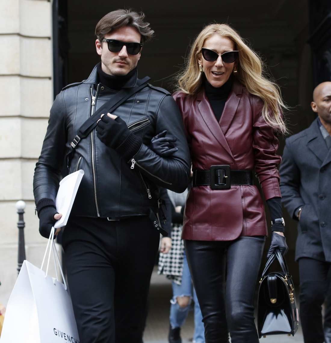 Celine Dion and Pepe Munoz leaving the Givenchy office