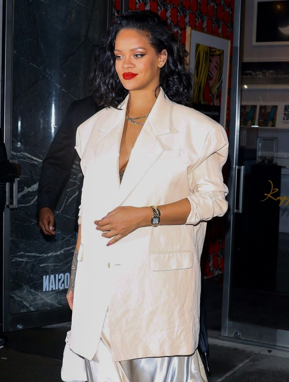 Rihanna looks sexy in silk for a sushi dinner at Kappo Masa