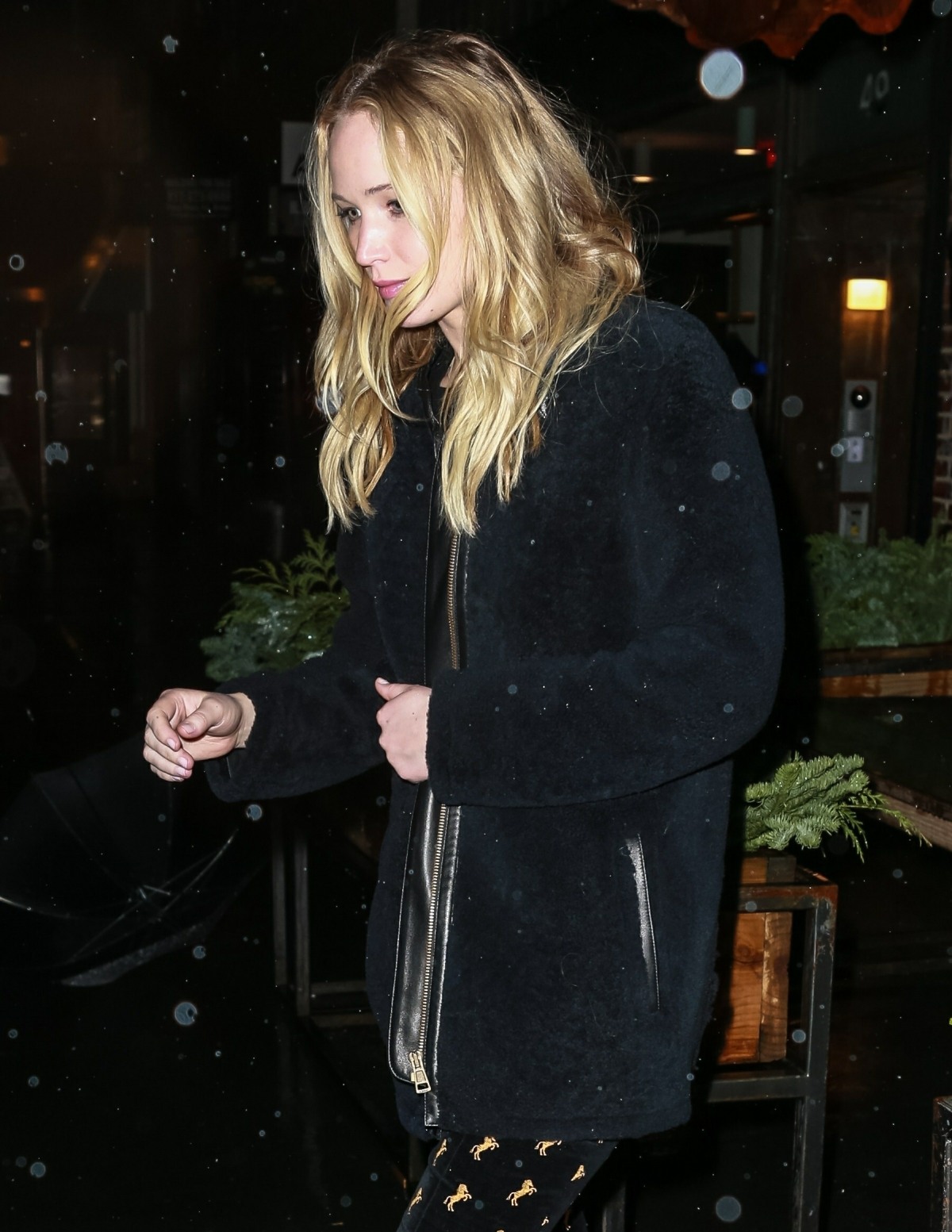 Jennifer Lawrence and fiance Cooke Maroney exit from il Buco Italian restaurant