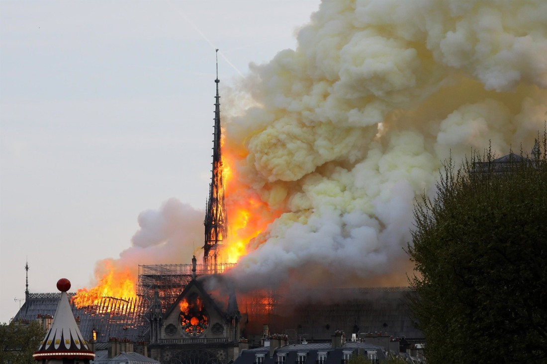 A fiery Notre-Dame Cathedral in Paris