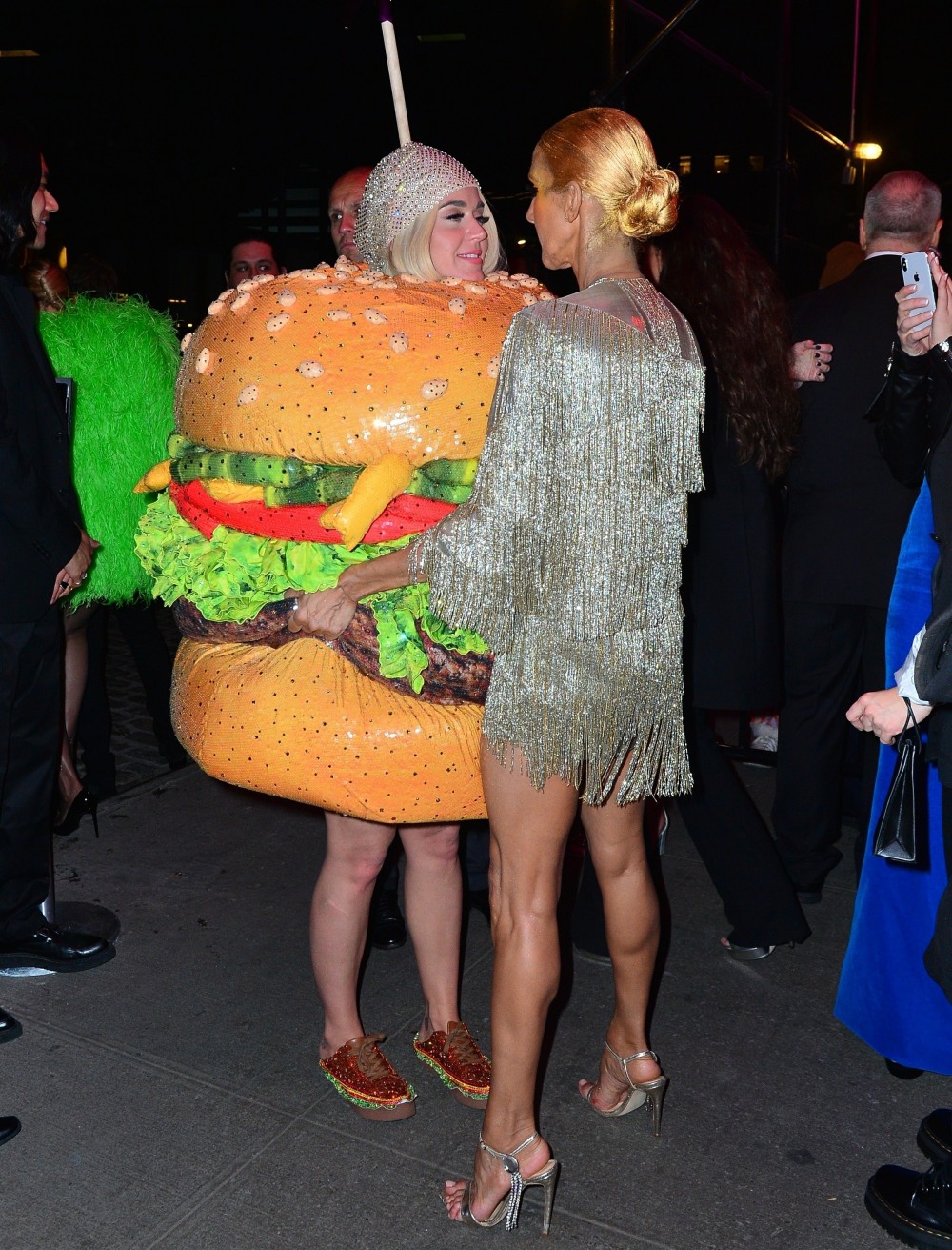Katy Perry is a cheeseburger as she arrives to Boom Boom Room for the Met Gala after party
