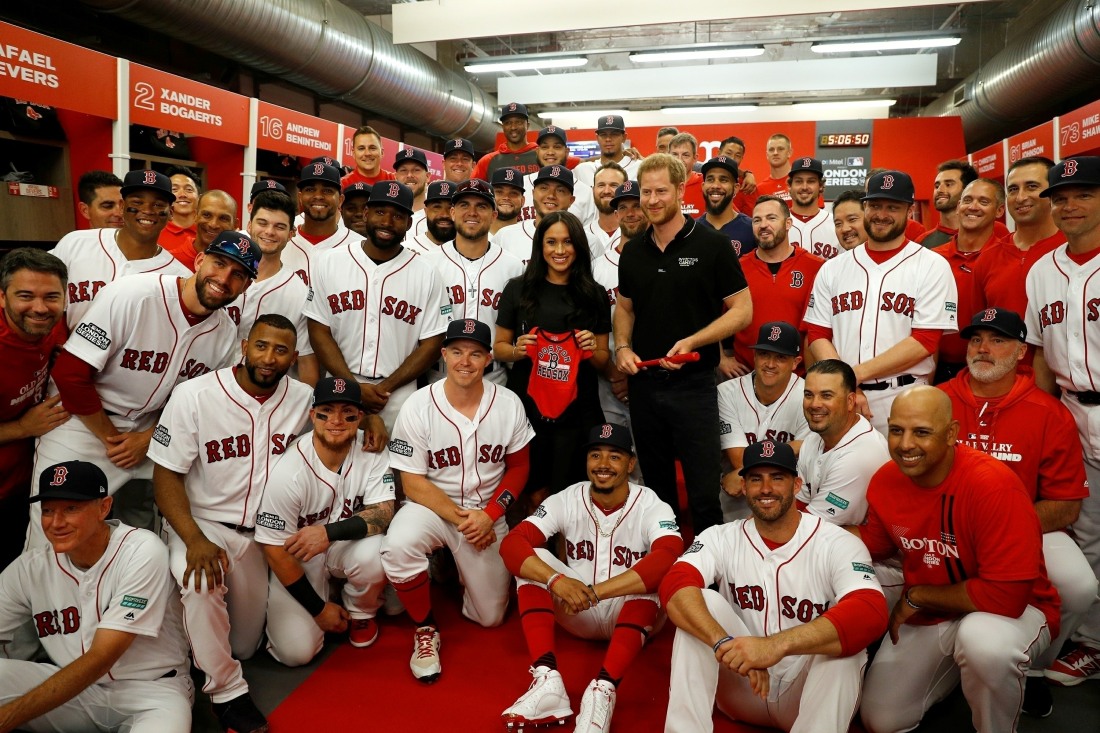 Prince Harry and Meghan Markle watch the Red Sox vs Yankees game
