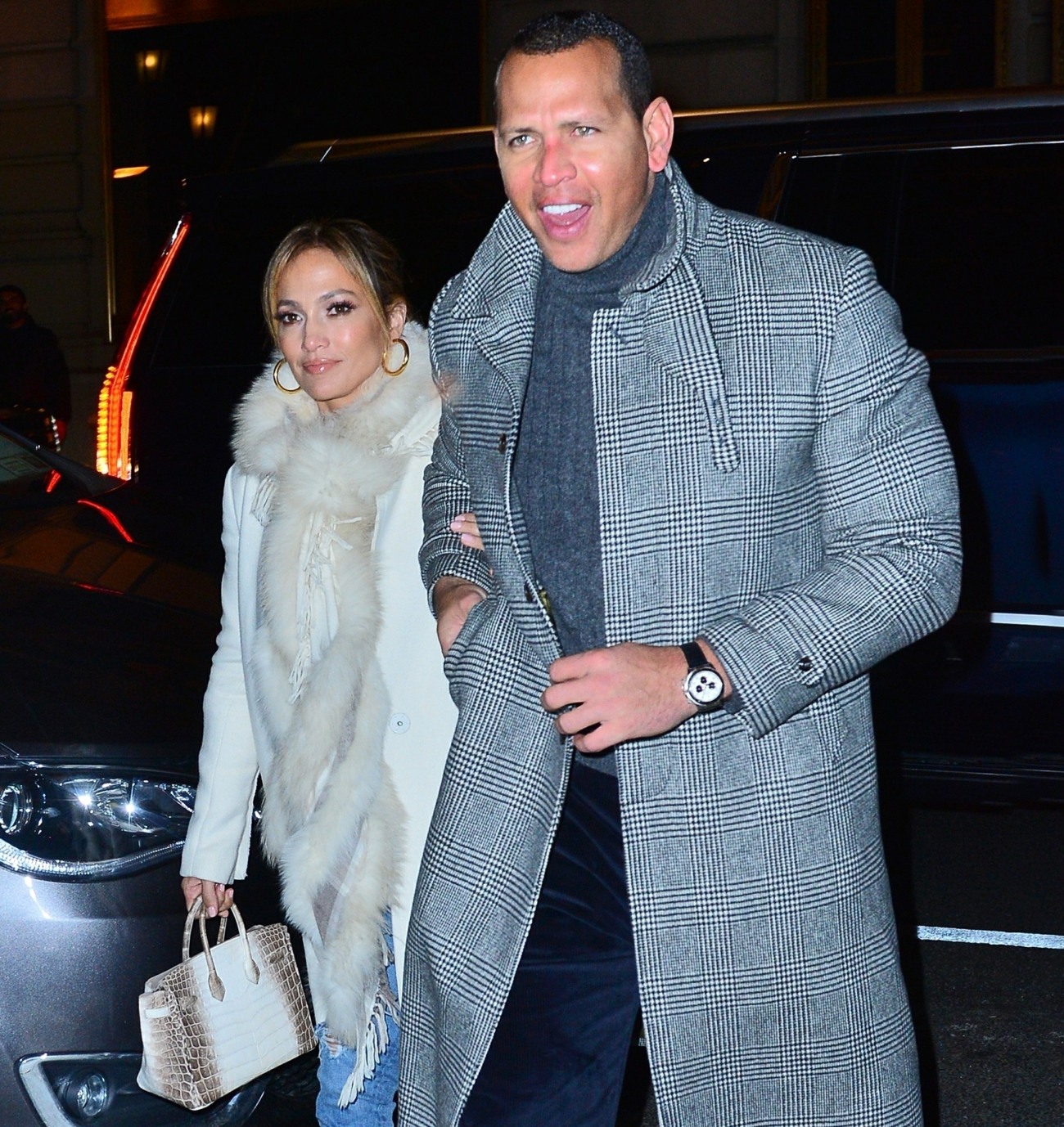 Newly Engaged Jennifer Lopez and Alex Rodriguez step out to the Polo Bar to enjoy a late night dinner in NYC