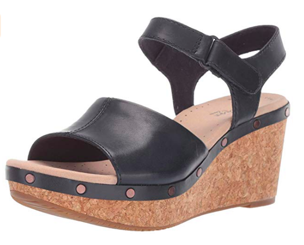 Clarks wedge sandals in black leather