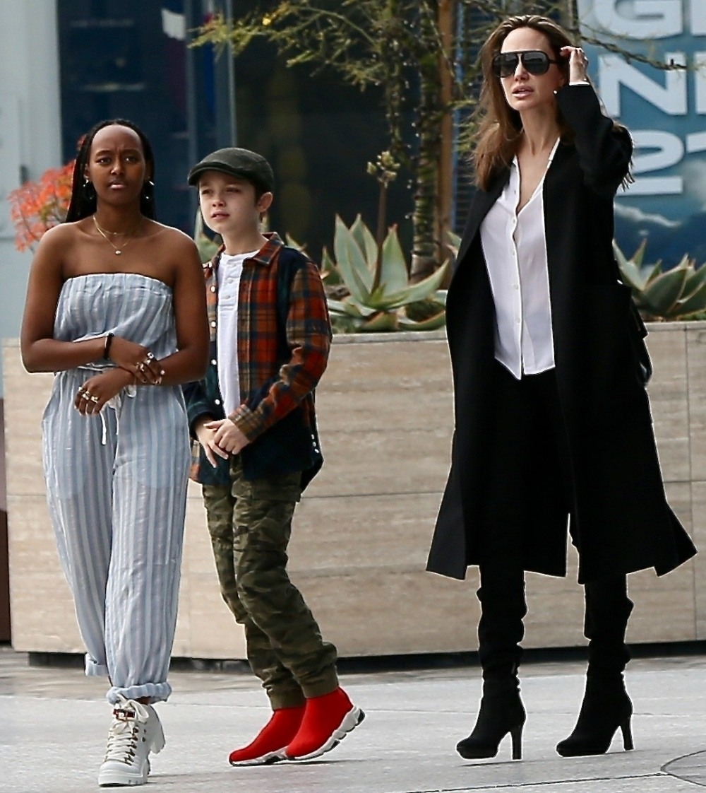 Angelina Jolie spends a day shopping at the mall with her kids and an assistant