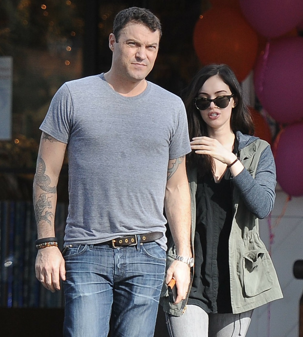 Megan Fox and husband Brian Austin Green leaving a cafe yesterday morning, hours before being involved in an accident. According to reports, the couple were allegedly hit by a drunk driver on Thursday night (04Dec14).