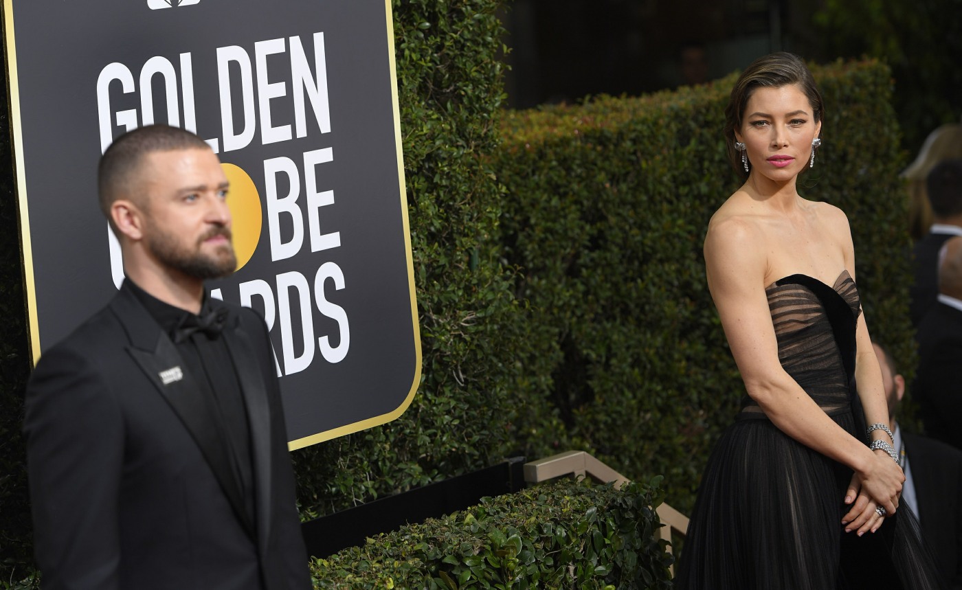 JUSTIN TIMBERLAKE and wife JESSICA BIEL during red carpet arrivals for the 75th Annual Golden Globe Awards, at The Beverly Hilton Hotel. (Credit Image: © Kevin Sullivan via ZUMA Wire)