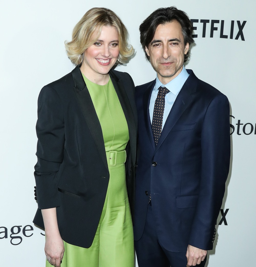 Actress Greta Gerwig and partner/director Noah Baumbach arrive at the Los Angeles Premiere Of Netflix's 'Marriage Story' held at the Directors Guild of America Theater on November 5, 2019 in West Hollywood, Los Angeles, California, United States.