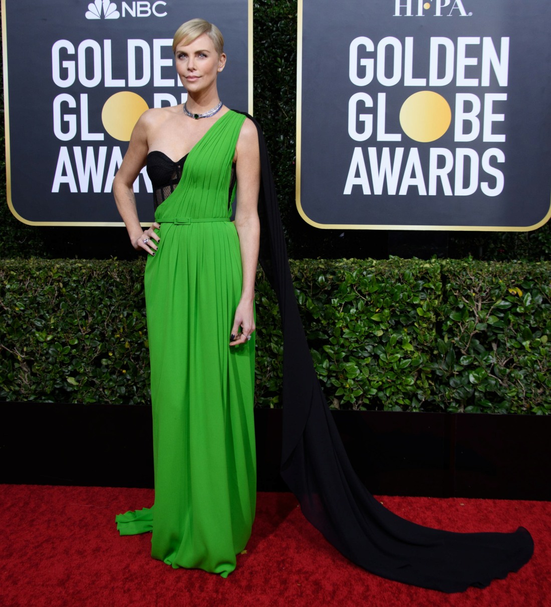 Nominee, Charlize Theron, arrives at the 77th Annual Golden Globe Awards at the Beverly Hilton in Beverly Hills, CA on Sunday, January 5, 2020.