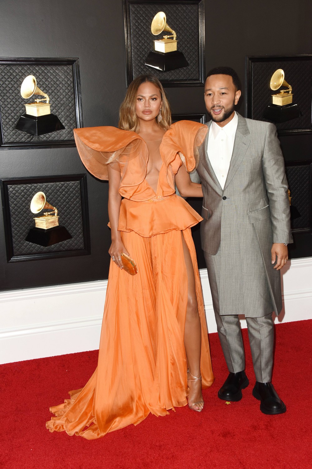 Chrissy Teigen, John Legend arrives at the 62nd Annual GRAMMY Awards at Staples Center on January 26, 2020 in Los Angeles, California
