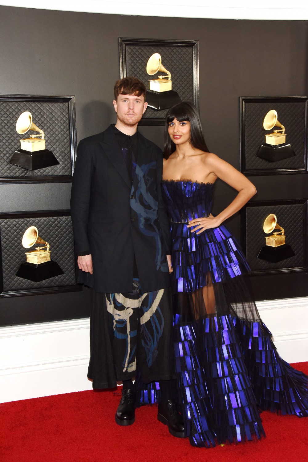 James Blake, Jameela Jamil arrives at the 62nd Annual GRAMMY Awards at Staples Center on January 26, 2020 in Los Angeles, California