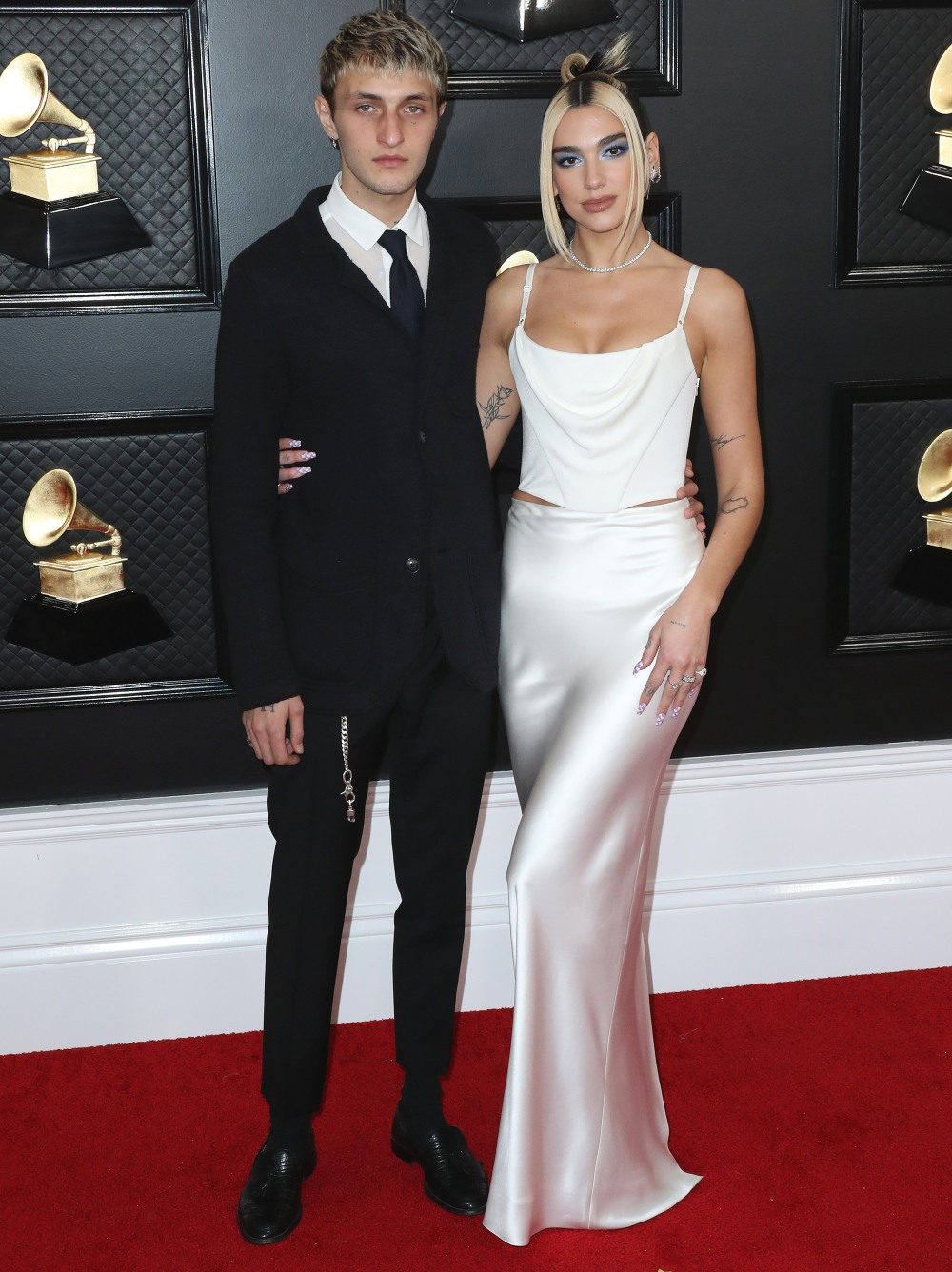 Anwar Hadid and Dua Lipa arrive at the 62nd Annual GRAMMY Awards held at Staples Center on January 26, 2020 in Los Angeles, California, United States.