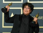 Bong Joon Ho poses with the Oscar for Best Picture in the film Parasite during the the 92nd Academy Awards, 2020 on Sunday 9 February 2020