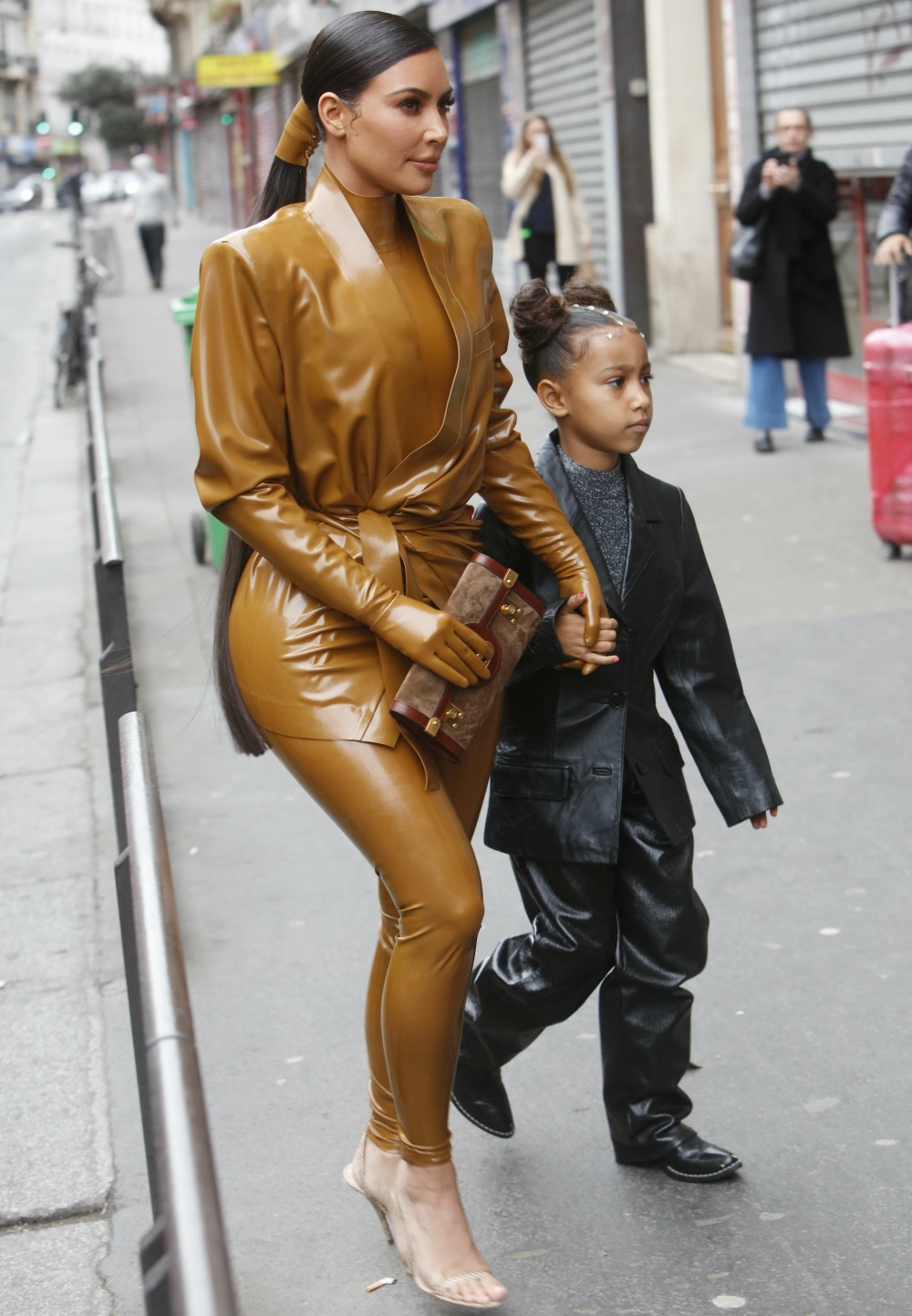 Kim Kardashian, her daughter North West, Kourtney Kardashian and her daughter Penelope Disick go to the "Sunday Service" of Kanye West in Paris