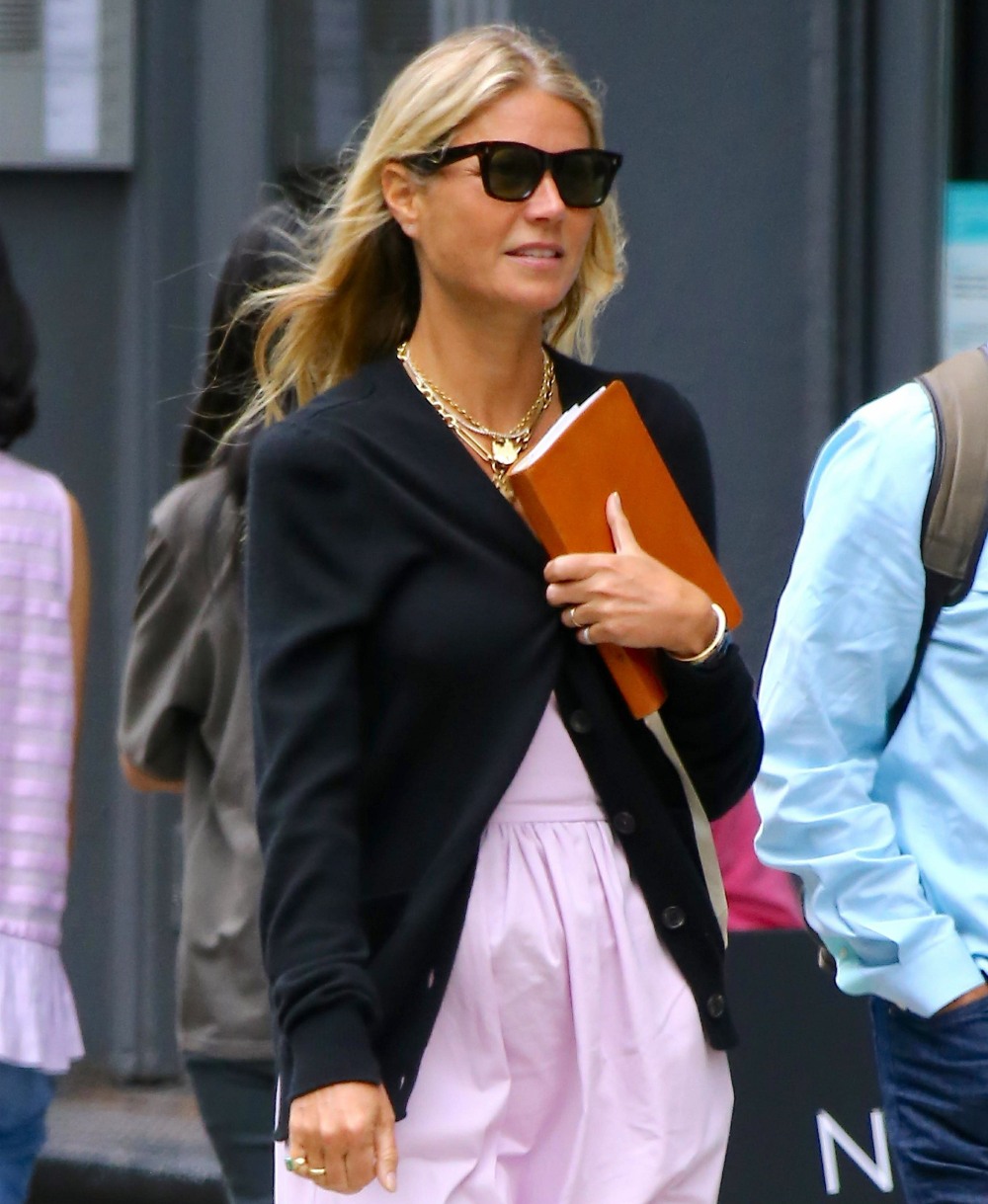 Gwyneth Paltrow walks with a friend on Prince Street in Soho, New York