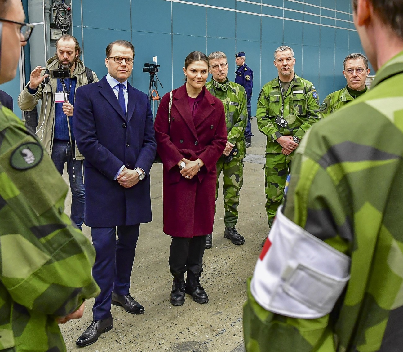 Crown Princess Victoria and Prince Daniel during the visit to the military field hospital raised for Coronavirus patients